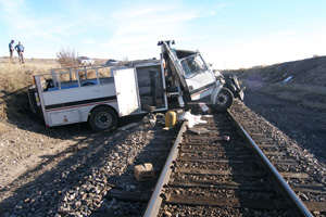 Tractor Trailer on Railroad Tracks